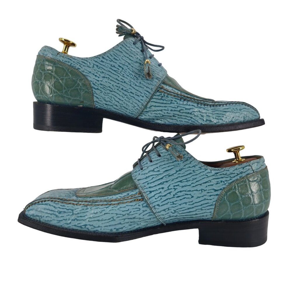 Vintage Mauri Alligator Sharkskin Italy Mens 10M Light Blue Leather Dress Shoes - Picture 6 of 11